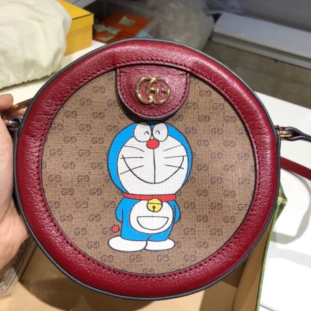 Gucci Red and Brown Crossbody Bag with doraimon Cartoon Design